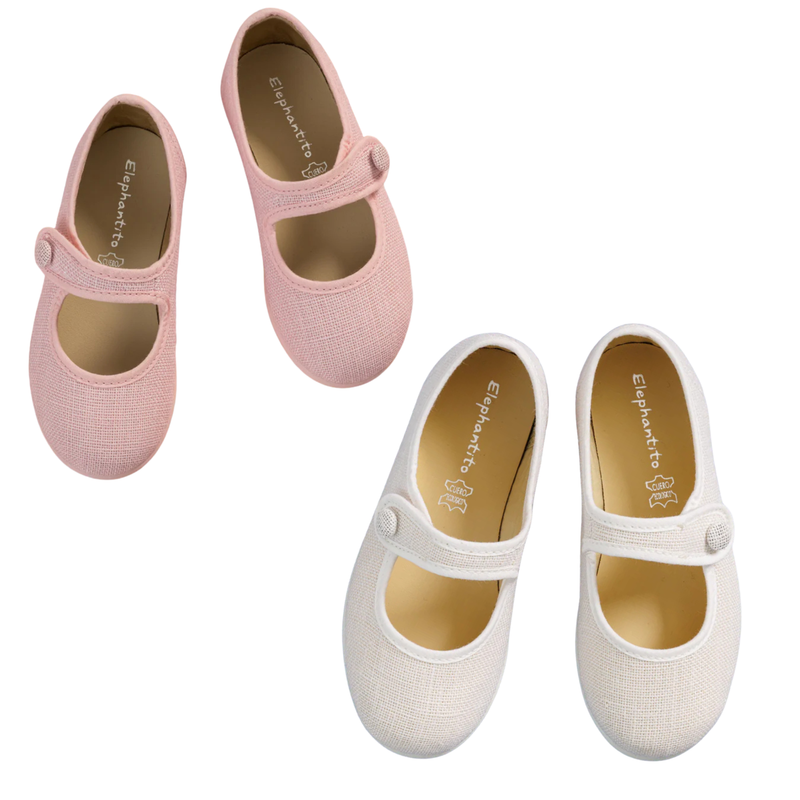 Pink or White Linen Mary-Jane Flats