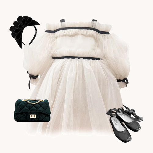 THE PIROUETTE NOIR | Girl Caramel Beige Tulle Dress Ensemble