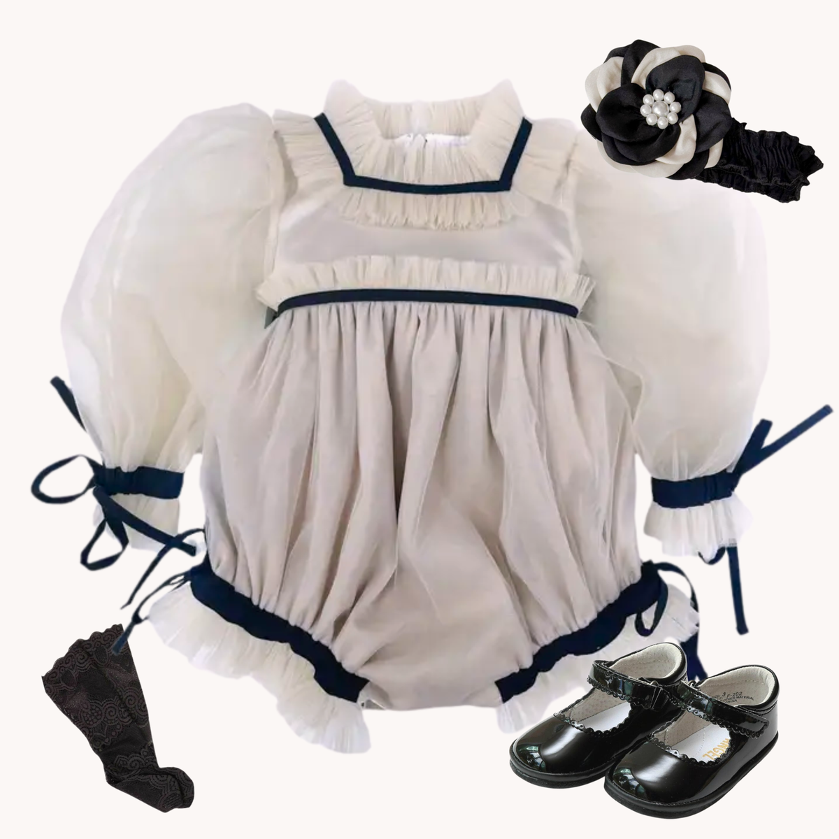 THE PIROUETTE NOIR | Baby Girl Caramel Beige Tulle Romper