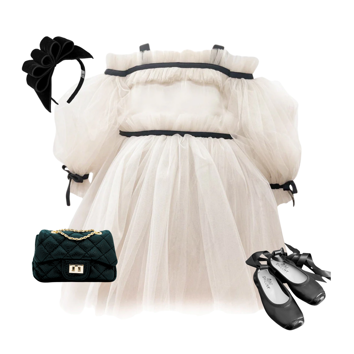 THE PIROUETTE NOIR | Girl Caramel Beige Tulle Dress Ensemble