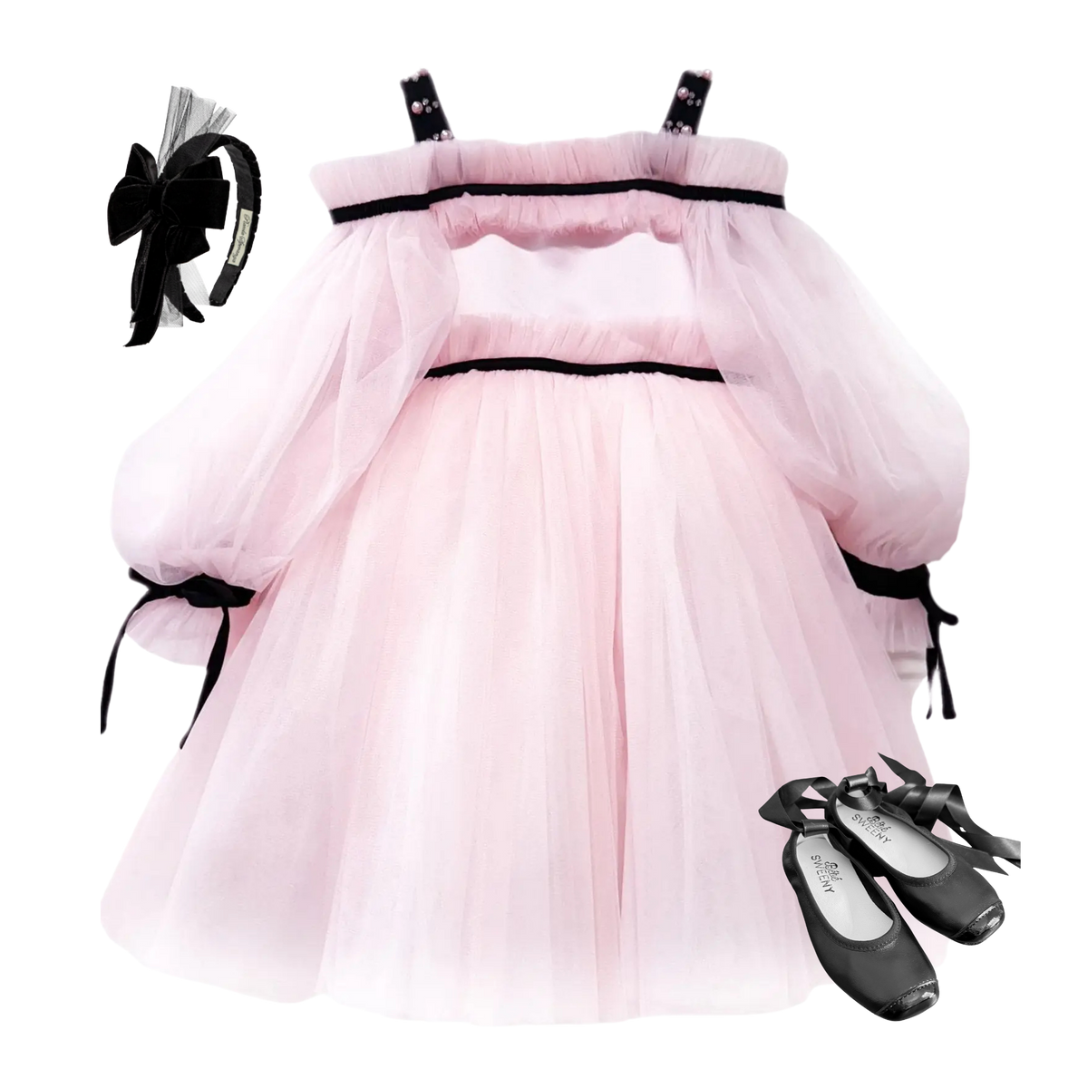 THE PIROUETTE NOIR | Girl Petal Pink Tulle Dress Ensemble