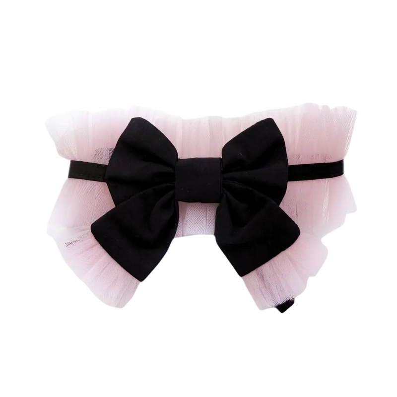Pink Tulle Hair Sash with Black Trim