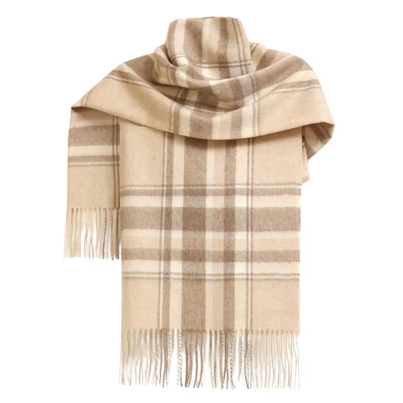 Oatmeal Plaid Cashmere Wrap