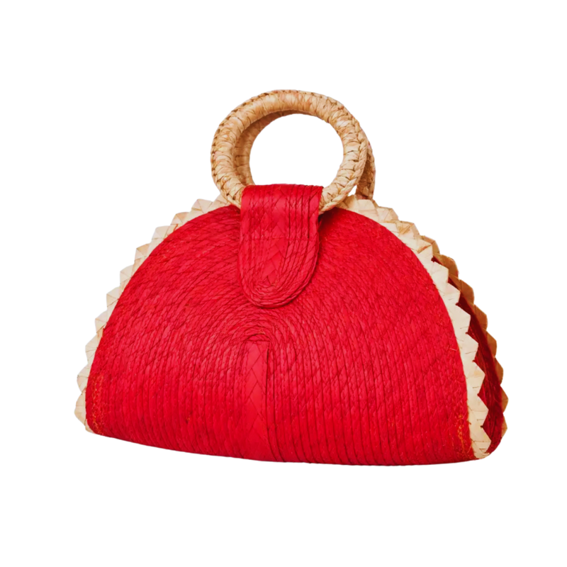 Red Palm Leaf Woven Bag