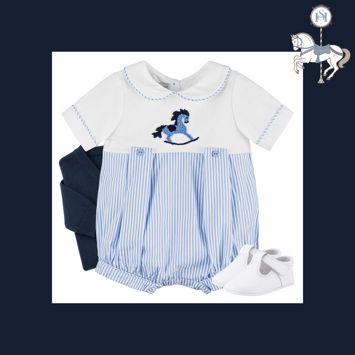 THE ROCKING HORSE | Newborn Boy Embroidered Shortie Ensemble | Nº 3 Baby & Child