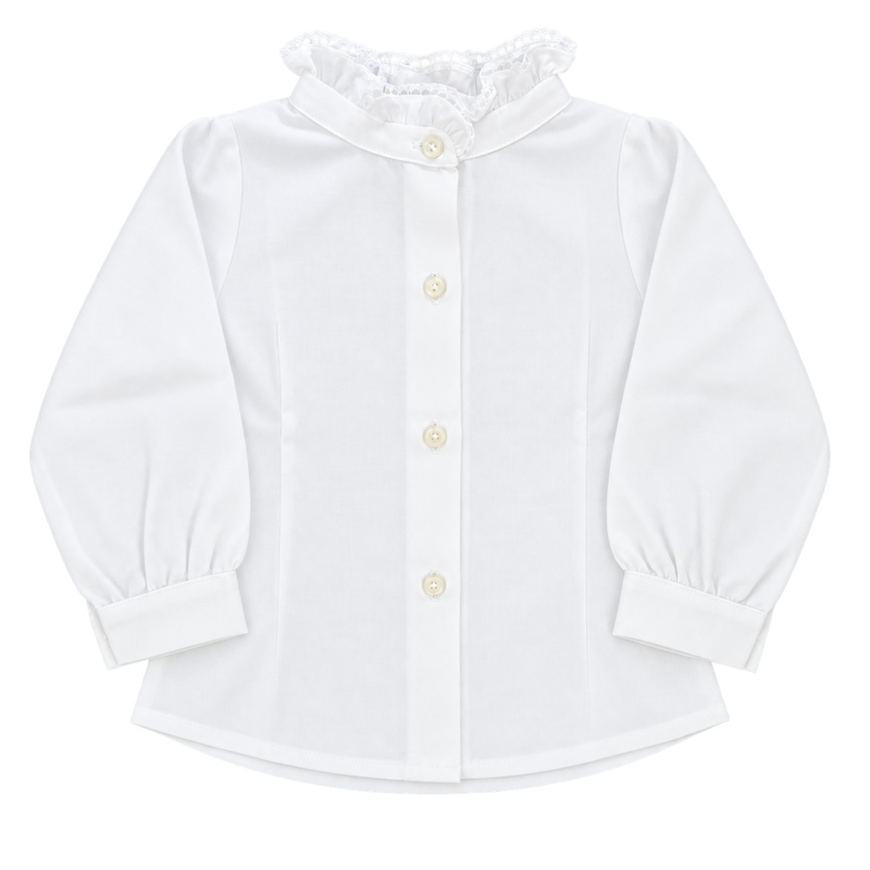 White Ruffle Stand Collar Blouse