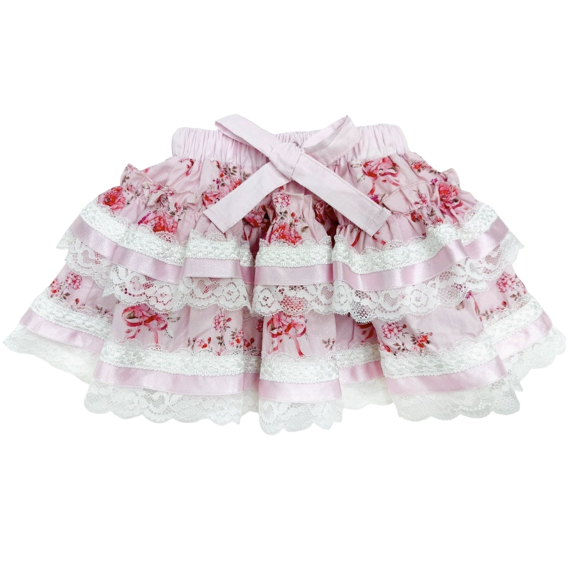 Pink Floral Tiered Skirt