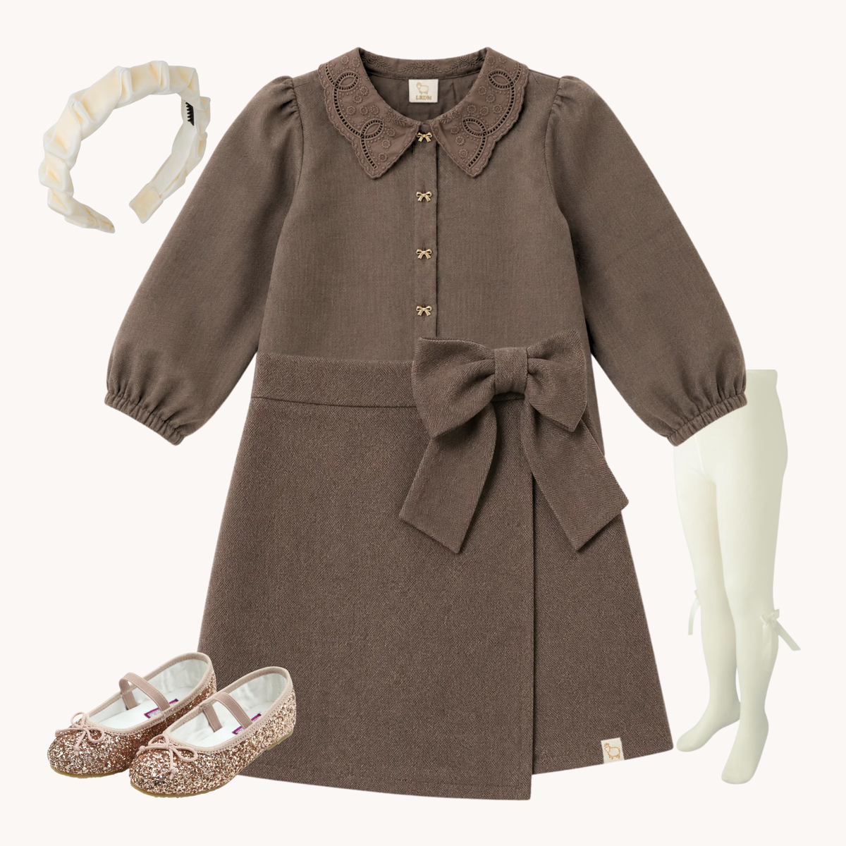 THE SABINE | Girl Brown Blouse & Skirt Ensemble