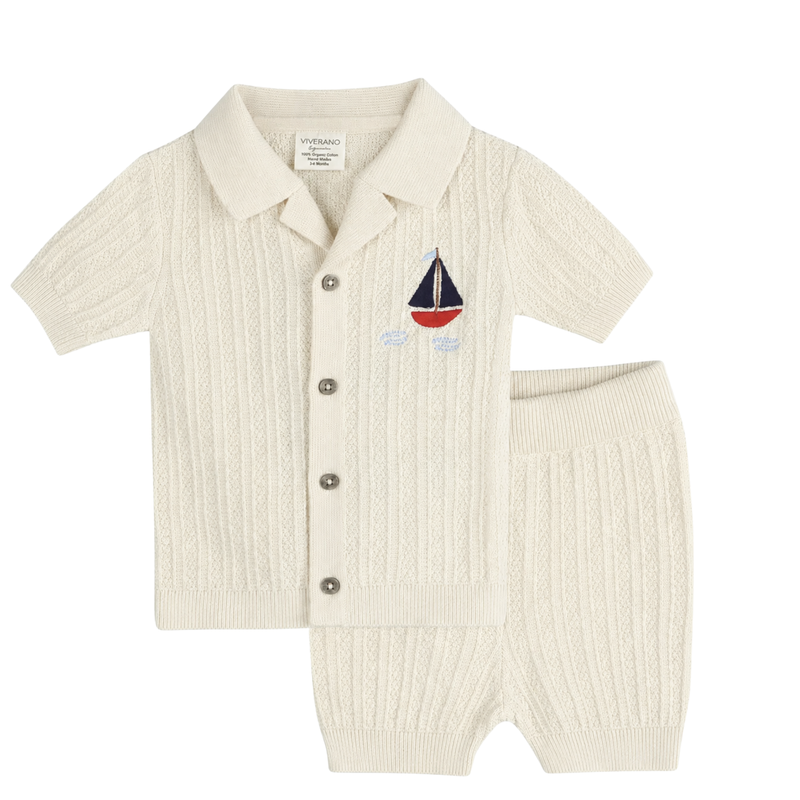 SAILBOAT EMBROIDERED BABY KNIT SET