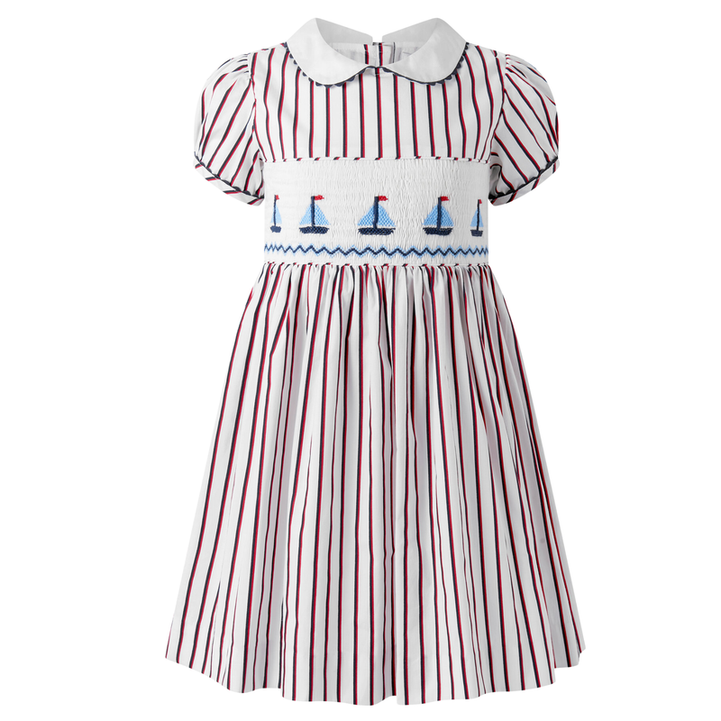 Sailboat Smocked Striped Dress