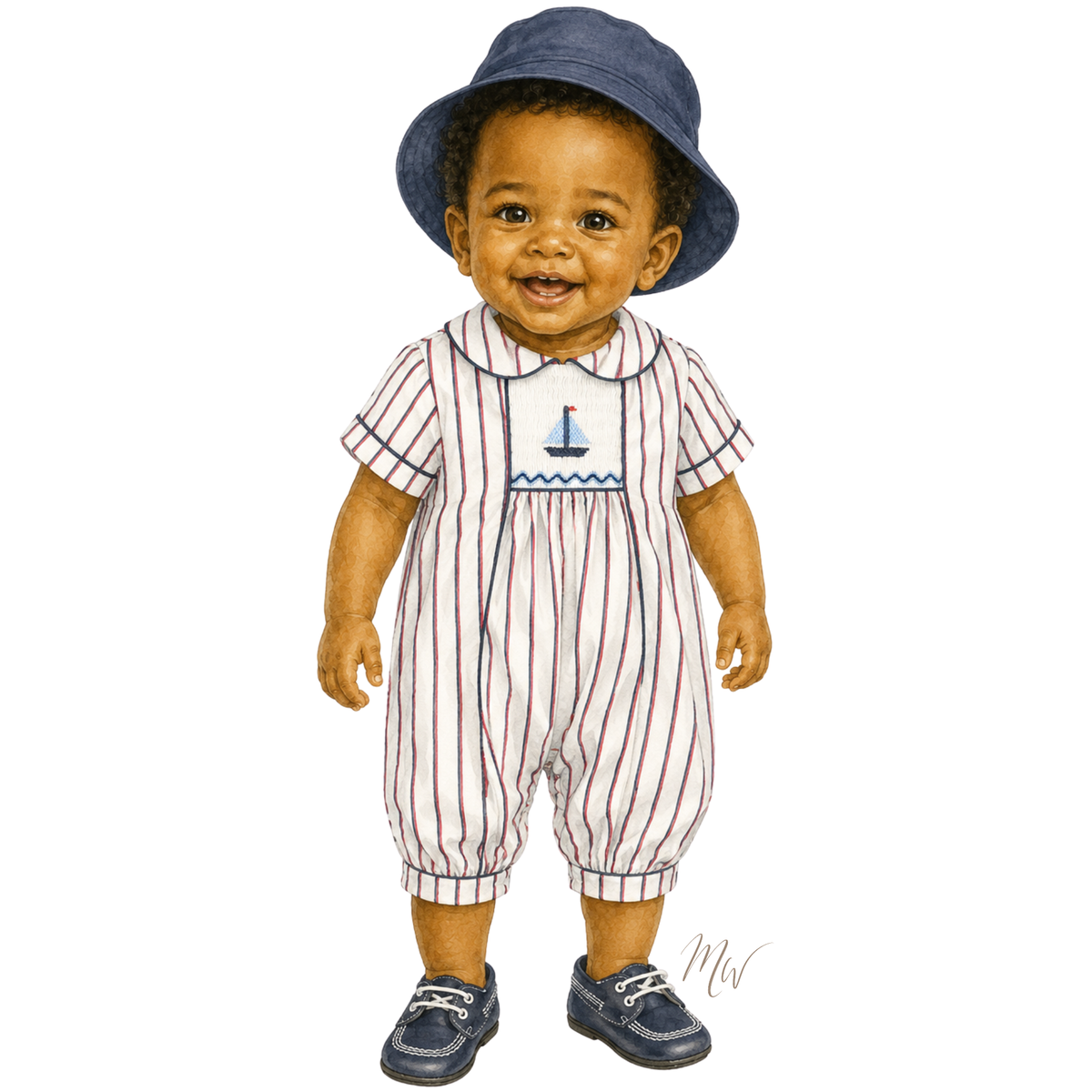 THE SAILING STRIPES | Baby Boy Smocked Romper Ensemble
