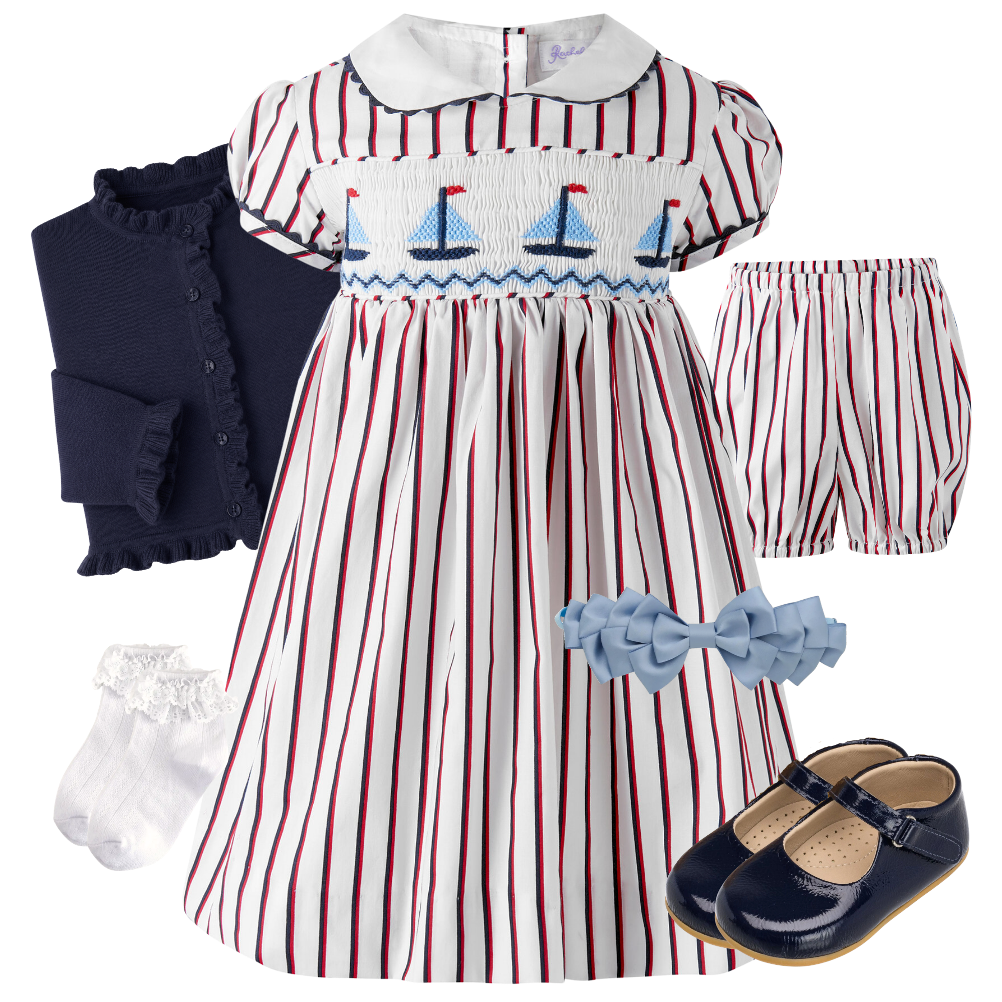 THE SAILING STRIPES | Baby Girl Smocked Nautical Dress Ensemble | Nº 3 Baby & Child