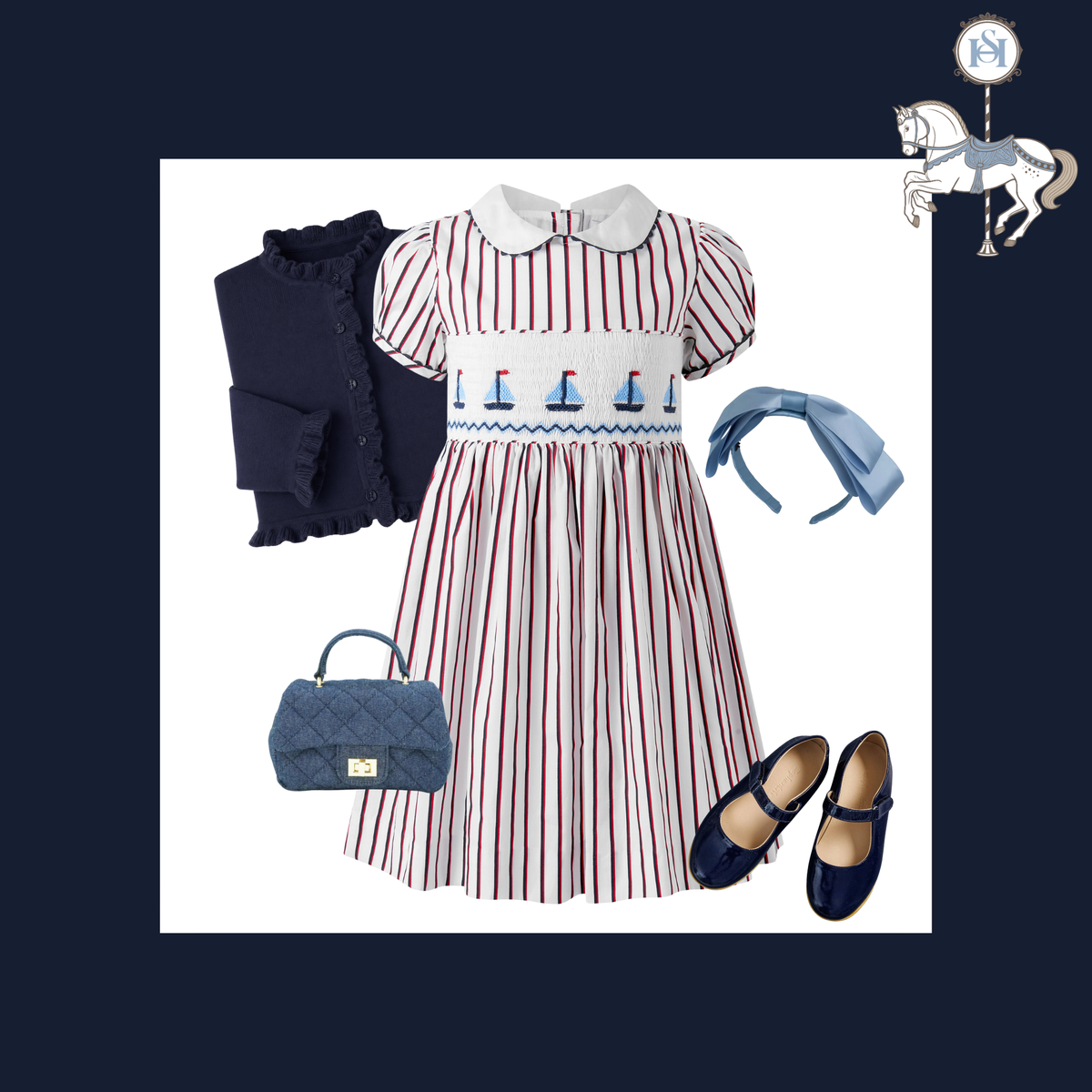 THE SAILING STRIPES | Girl Nautical Smocked Dress Ensemble | Nº 3 Baby & Child