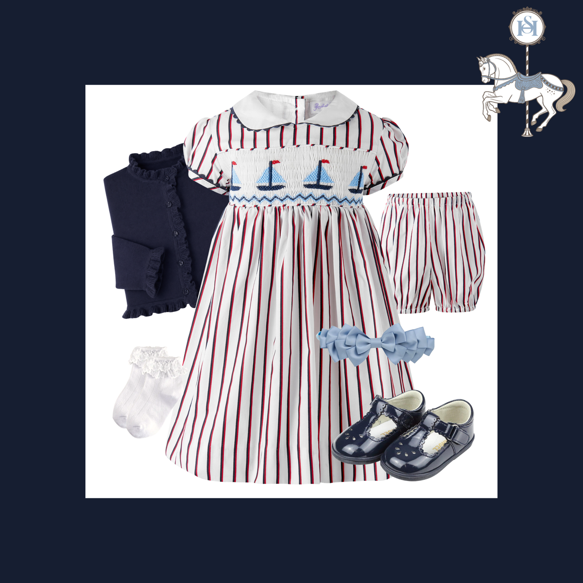 THE SAILING STRIPES | Baby Girl Smocked Nautical Dress Ensemble | Nº 3 Baby & Child