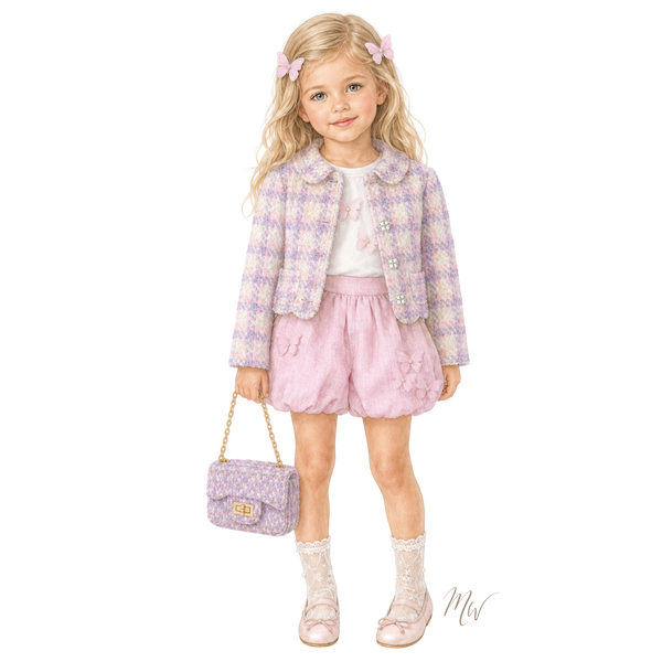 THE SAKURA BUTTERFLY | Girl Bouclé & Linen Ensemble