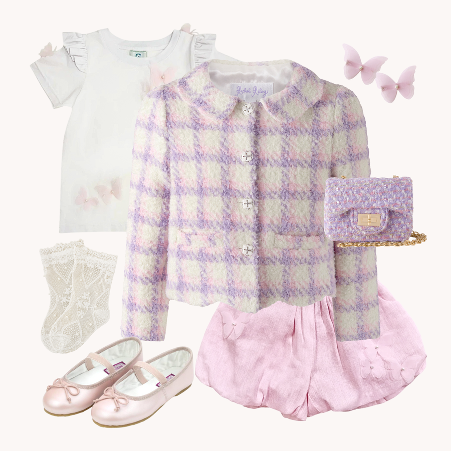 THE SAKURA BUTTERFLY | Girl Bouclé & Linen Ensemble