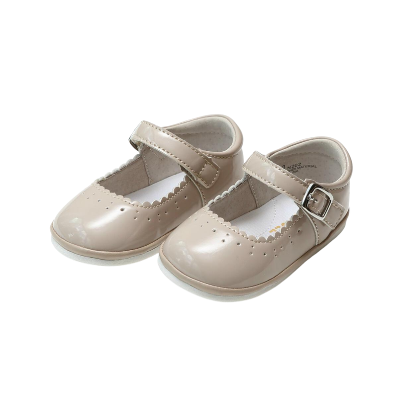 Taupe Patent Scalloped Mary-Jane Flats