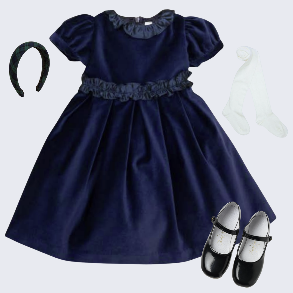 THE CATRIONA | Girl Midnight Navy Velvet Dress Ensemble