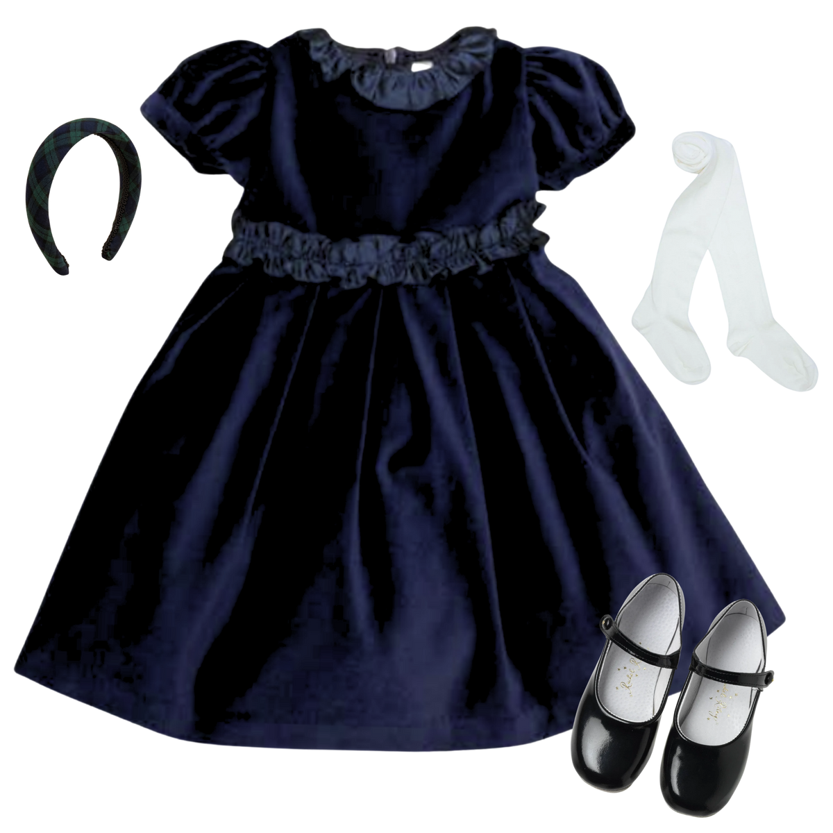 THE CATRIONA | Girl Midnight Navy Velvet Dress Ensemble
