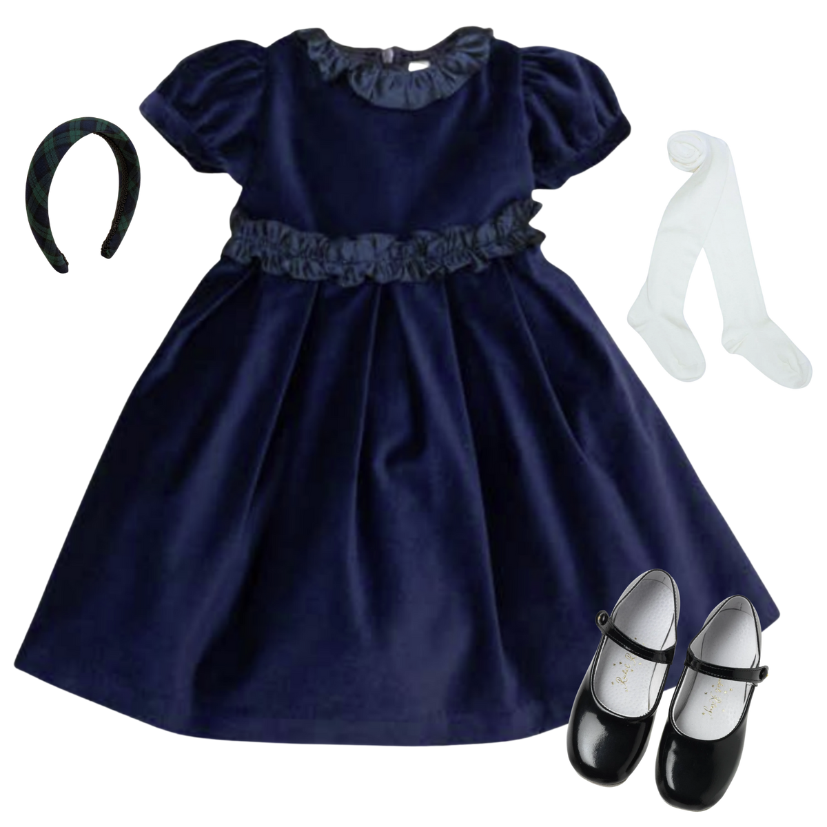 THE CATRIONA | Girl Midnight Navy Velvet Dress Ensemble