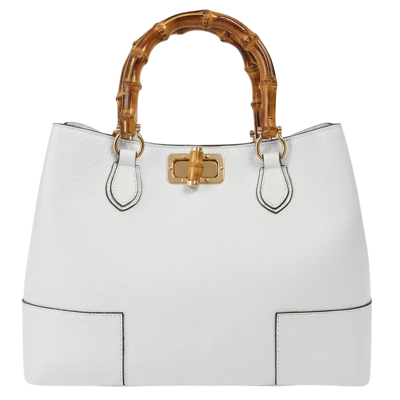 THE TOP HANDLE BAG WHITE LEATHER & BAMBOO