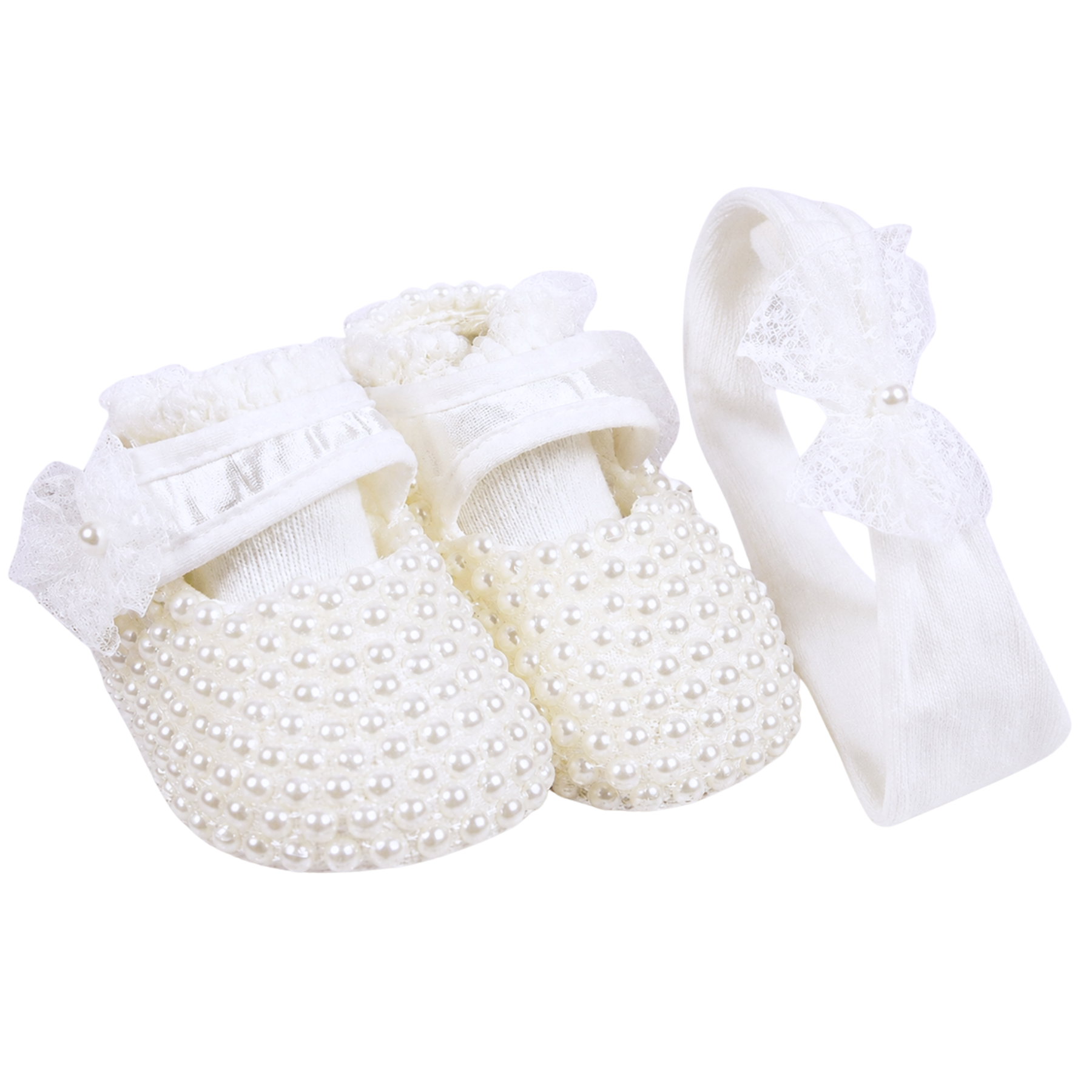 WHITE PEARL SLIPPERS & HEADBAND SET | BEAU KiD