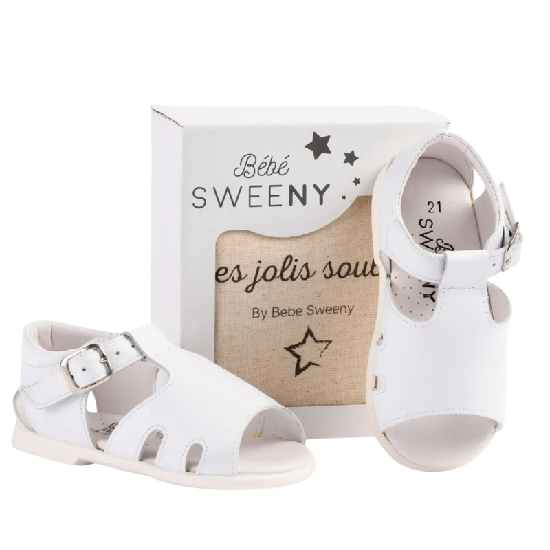 WHITE LEATHER T-BAR SANDAL