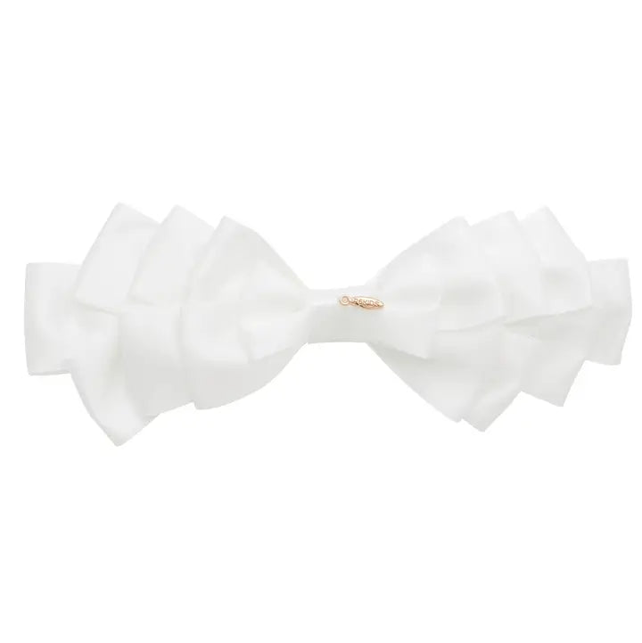 White Pleated Satin Bow Headband Wrap