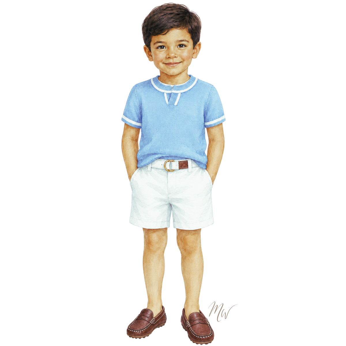 THE HAMPTON | Boy Blue Knit & White Shorts Ensemble
