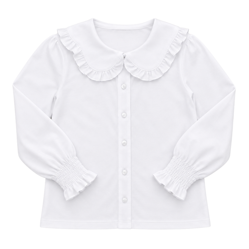 White Pima Scalloped Collar Blouse